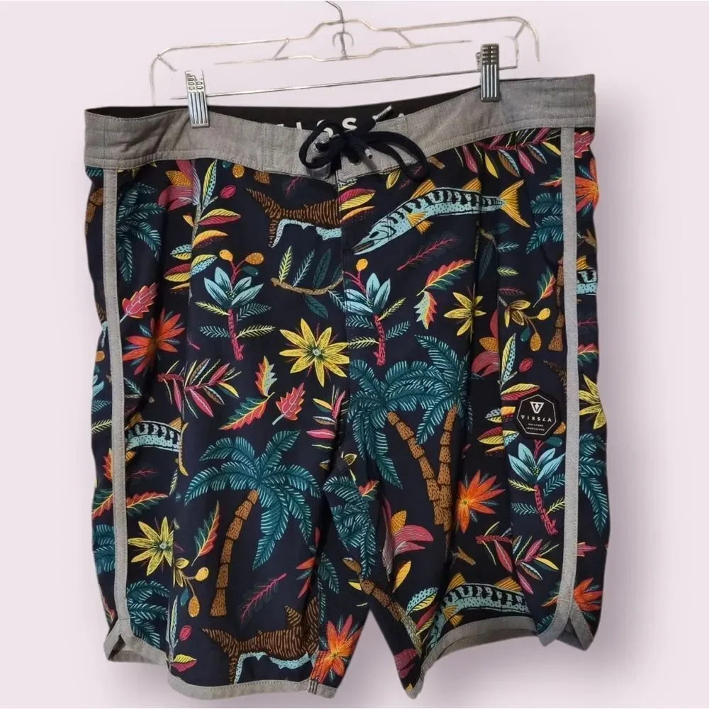 Vissla Upcycle Board Shorts Mens 36 Floral All Over Print Swim Stretch Trunks